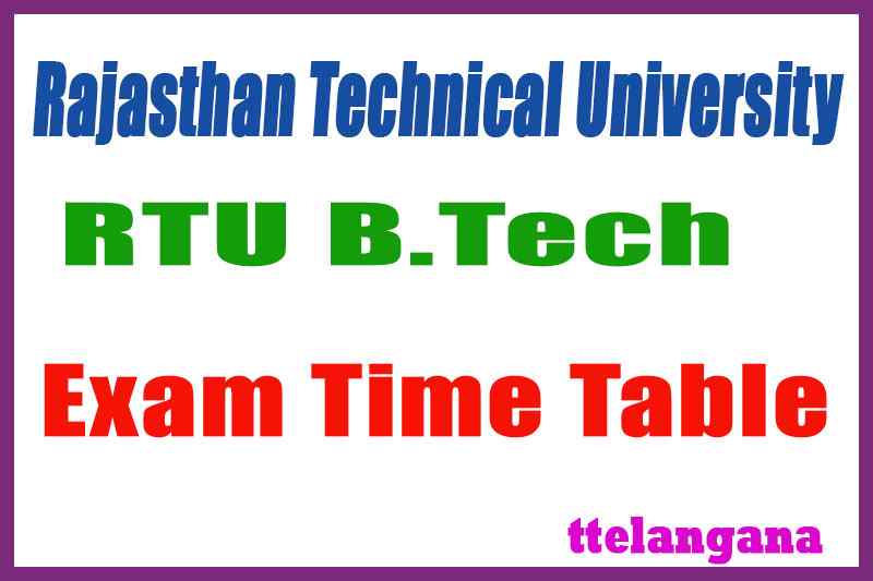 RTU Rajasthan Technical University B.Tech 1st 3rd 5th 7th Semester Time Table Admit Card