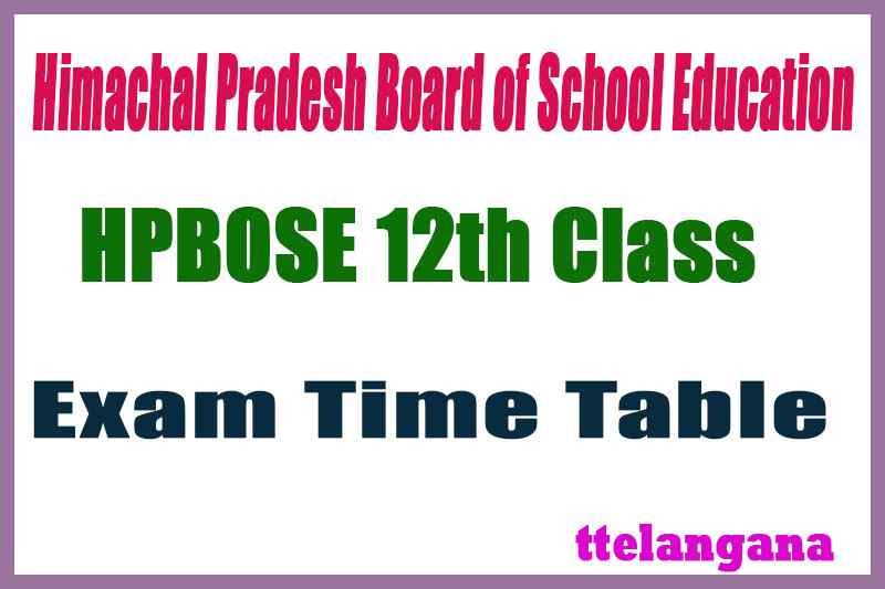 HPBOSE 12th Exam Time Table