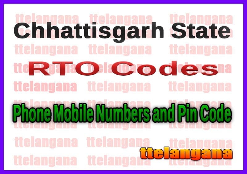 Chhattisgarh CG RTO Codes Phone Mobile Numbers and Pin Code